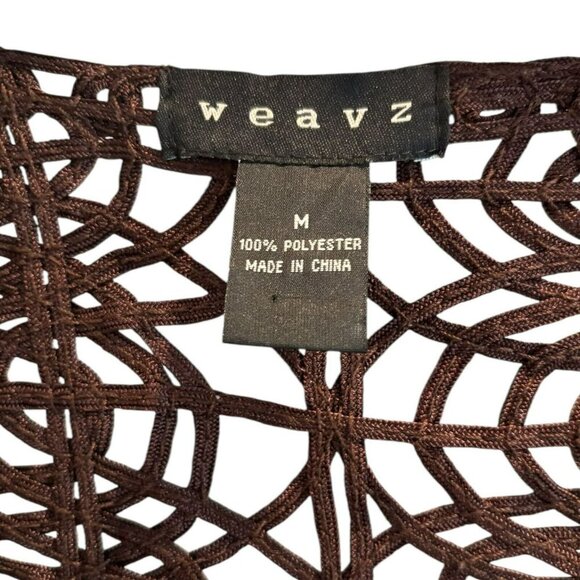 Weavz Brown Crochet Lace Cardigan | Retro Boho Open Front Festival Fit M - Picture 3 of 3